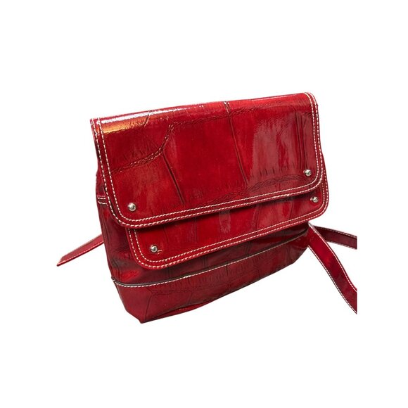MUNDI Red Patent Leather Vintage Style Crossbody Bag - Picture 7 of 14